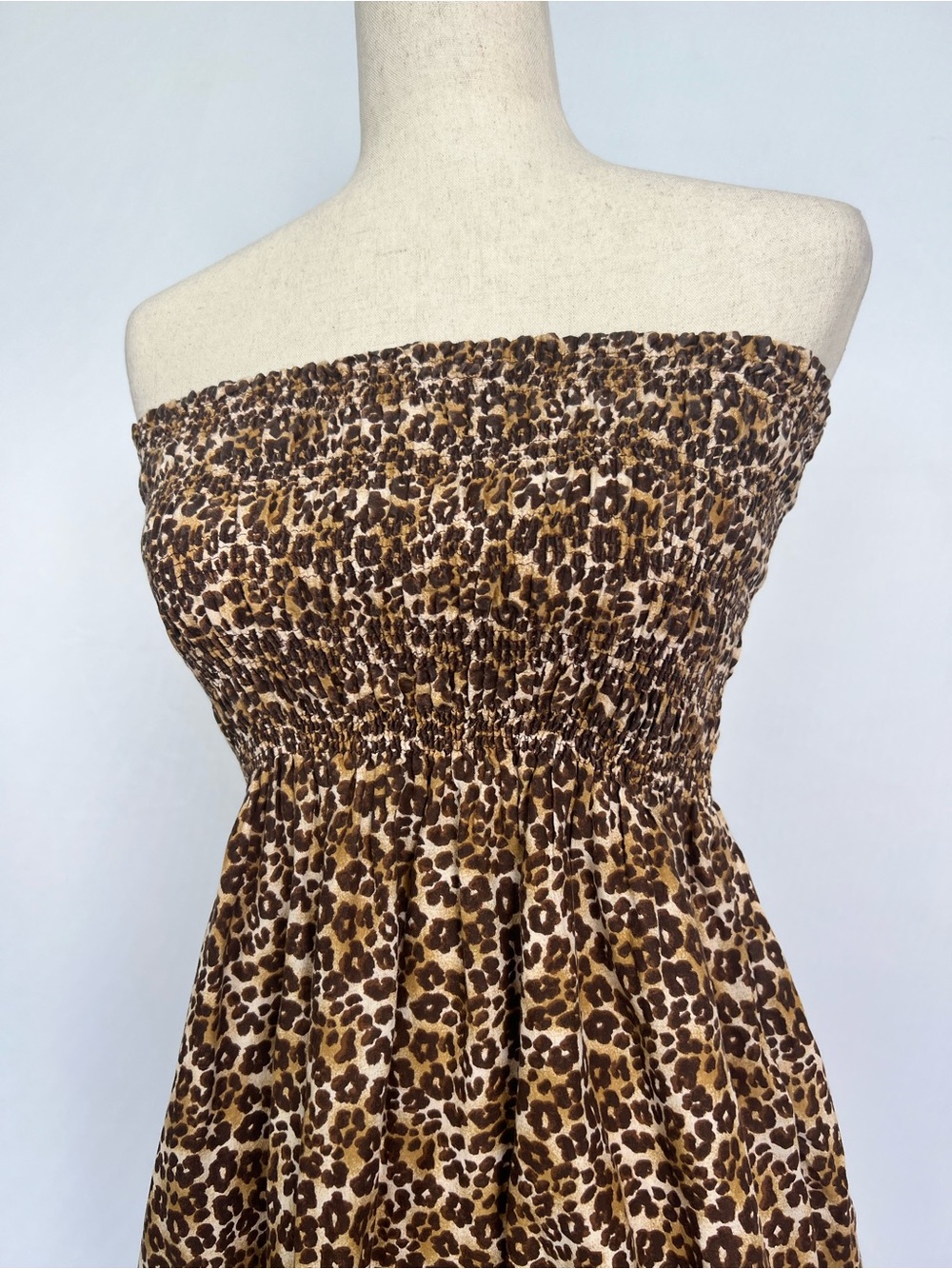 Strapless Leopard Print Smocked Summer Dress - Picture 5 of 6